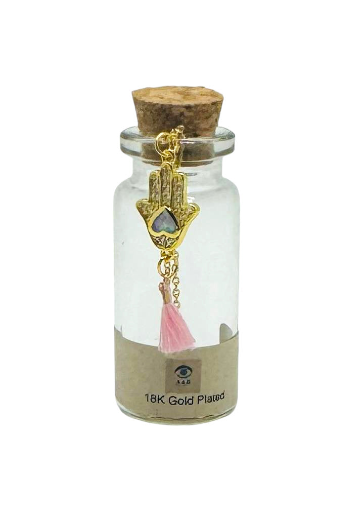 18K Gold-Plated Necklace with Colorful Cubic Zirconia Infinity and Small Hamsa Charms