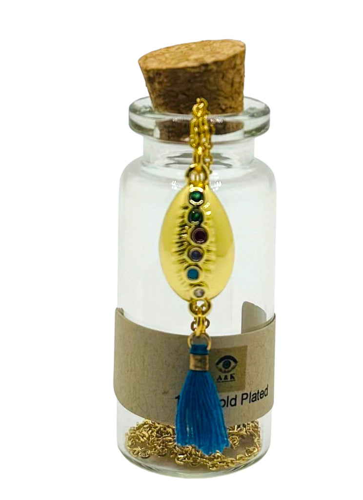 18K Gold-Plated Necklace with Colorful Cubic Zirconia Shell Design