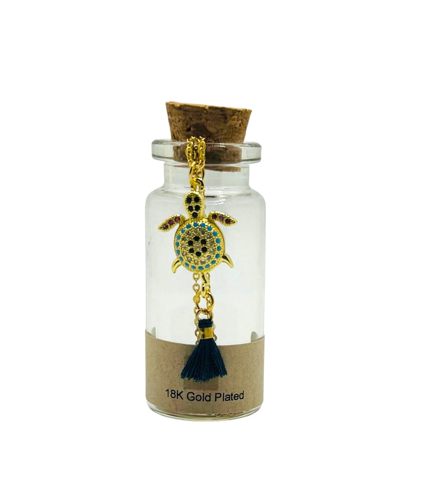 18K Gold-Plated Necklace with Colorful Cubic Zirconia Turtle Charm