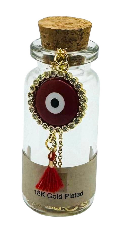 18K Gold-Plated Necklace with Red Cubic Zirconia Circle Eye Charm