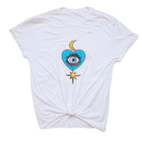 White T-Shirt Heart Moon/Stars