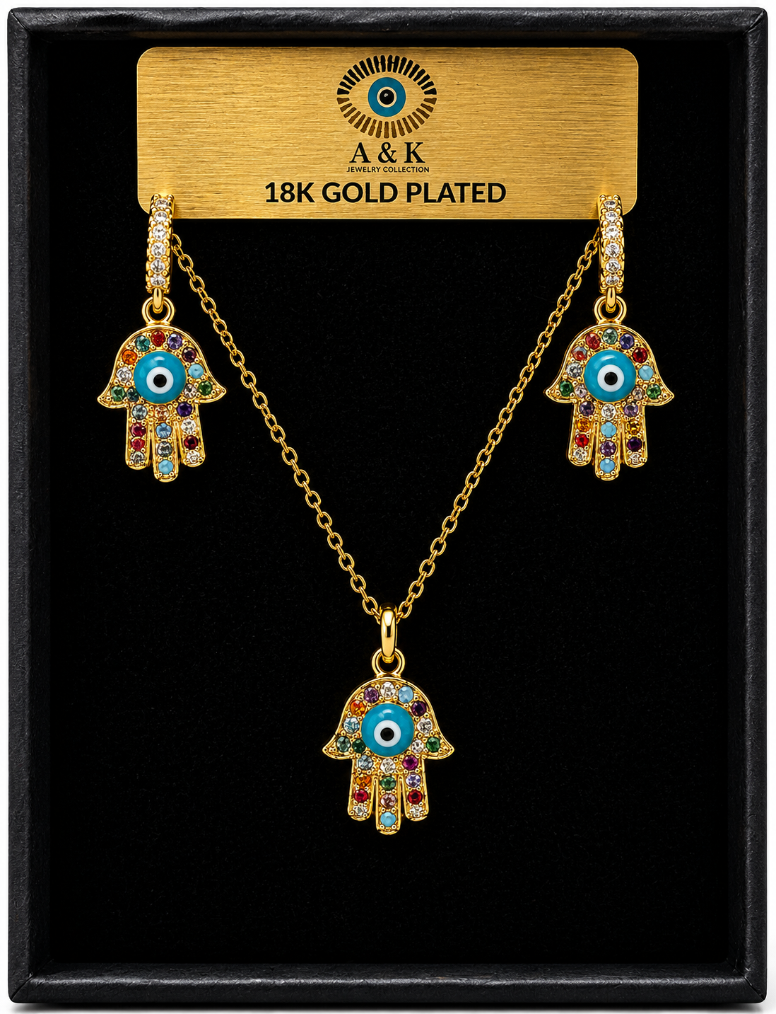 Blue Eye Hamsa Necklace Set (Style N238)