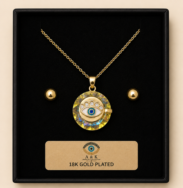 Crystal Eye Necklace Set – 18K Gold Plated