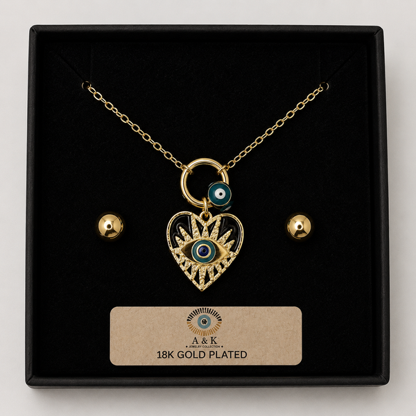 Black Heart Necklace Set – 18K Gold Plated
