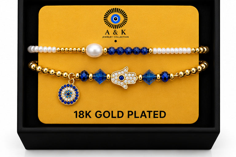 Zircon and Hamsa Bracelet Set