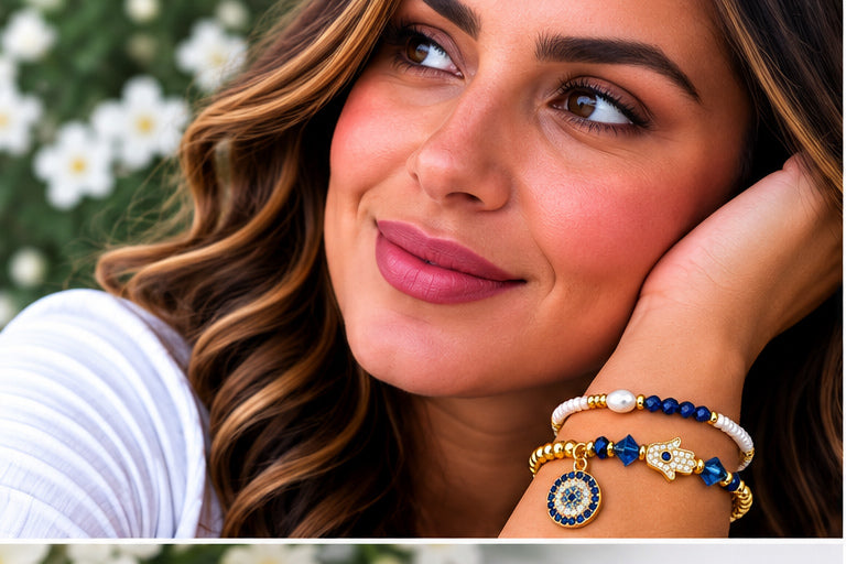 Zircon and Hamsa Bracelet Set