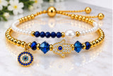 Zircon and Hamsa Bracelet Set – 18K Gold Plated Blue
