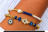 Zircon and Hamsa Bracelet Set – 18K Gold Plated Blue