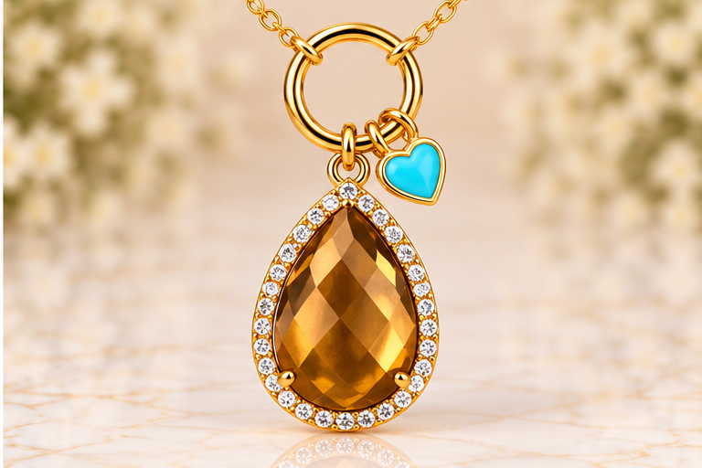 Cognac & Heart Necklace/Earring Set