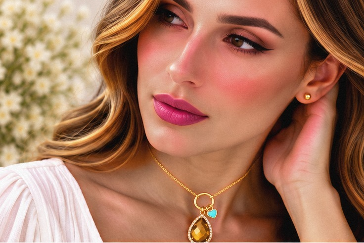Cognac & Heart Necklace/Earring Set