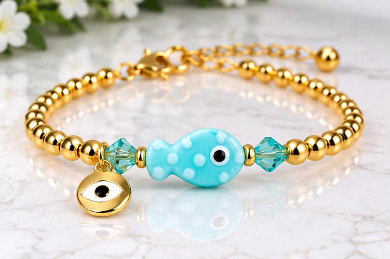Turquoise Ceramic Fish Charm Bracelet