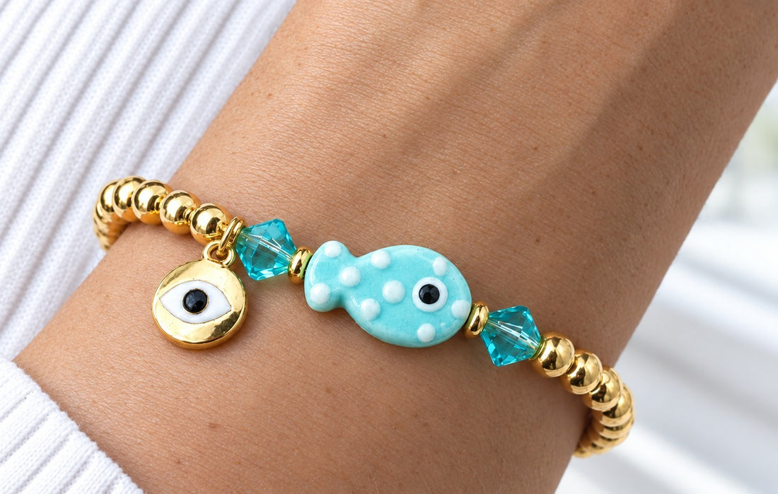 Turquoise Ceramic Fish Charm Bracelet
