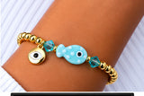 Turquoise Ceramic Fish Charm Bracelet – 18K Gold Plated
