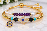 Zircon and Hamsa Bracelet Set – 18K Gold Plated Purple