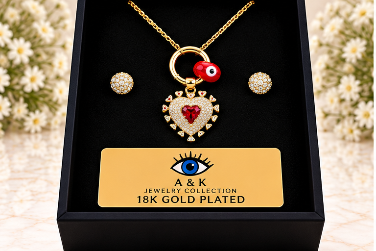 Red Heart with Eye Necklace/Earring Set