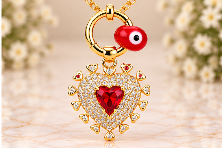 Red Heart with Eye Necklace/Earring Set