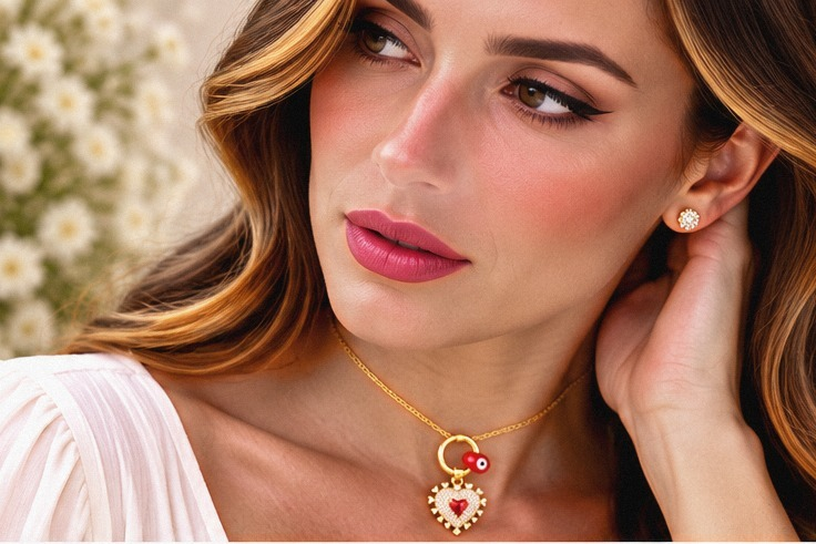 Red Heart with Eye Necklace/Earring Set