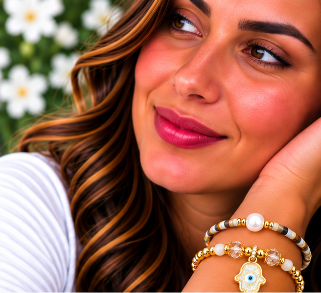 Resin Hamsa Bracelet Set