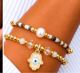 Resin Hamsa Bracelet Set – 18K Gold Plated Yellow