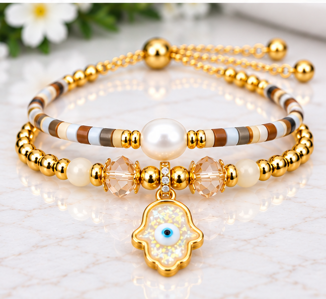 Resin Hamsa Bracelet Set