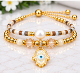 Resin Hamsa Bracelet Set – 18K Gold Plated Yellow