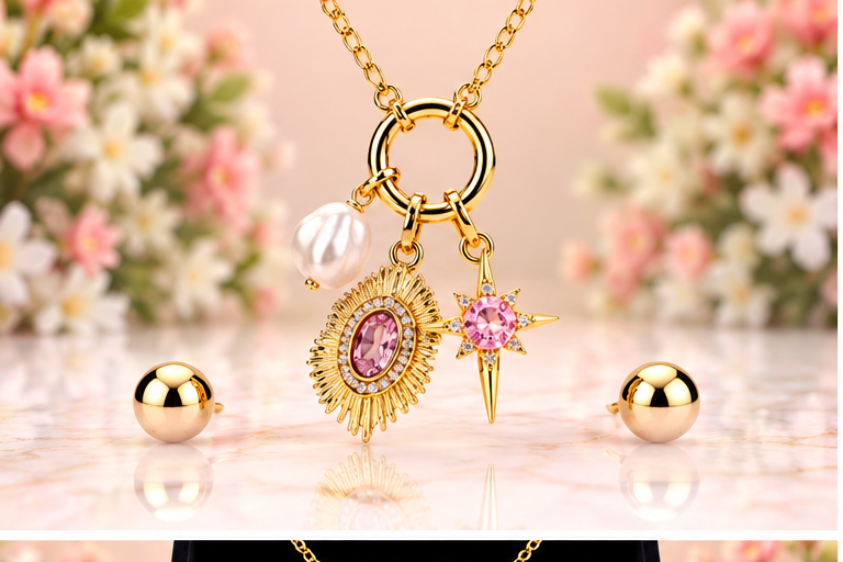 Pink Round with Eye Necklace/Earring Set