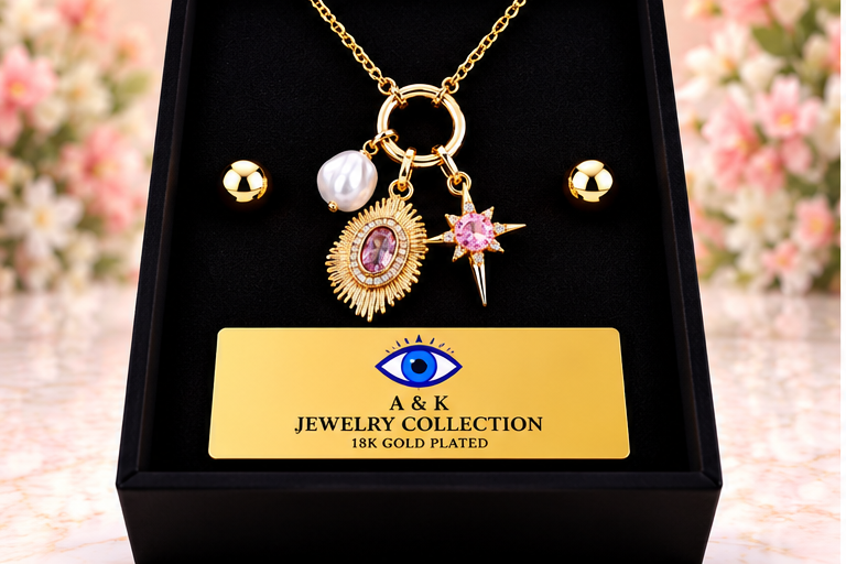 Pink Round with Eye Necklace/Earring Set