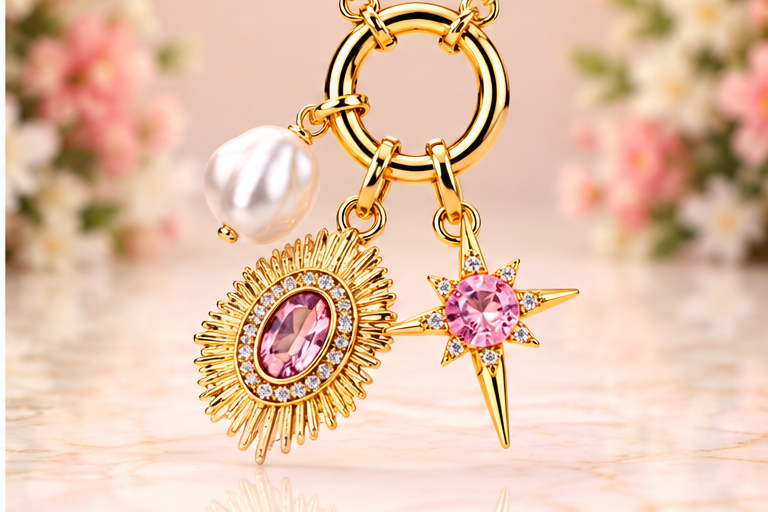 Pink Round with Eye Necklace/Earring Set