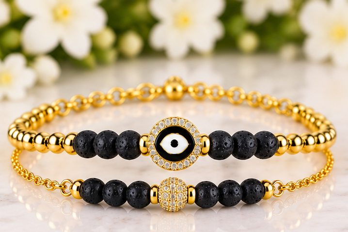 Black Lava with Eye Cubic Zirconia Bracelet