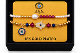 Zircon and Hamsa Bracelet Set – 18K Gold Plated Red