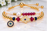 Zircon and Hamsa Bracelet Set – 18K Gold Plated Red