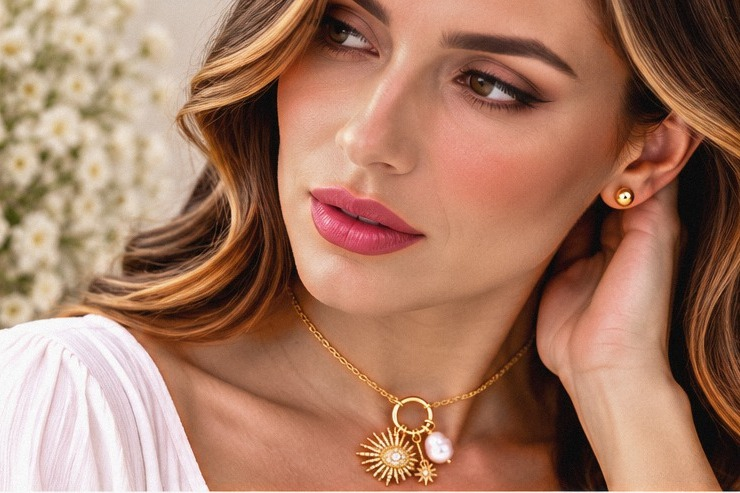 Gold Sun Star Necklace/Earring Set