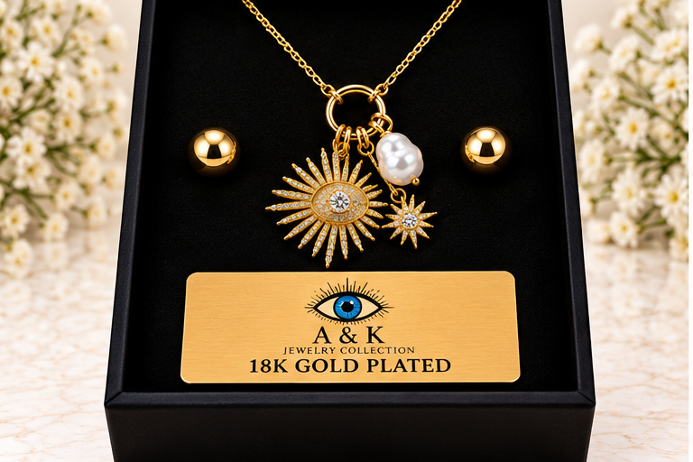 Gold Sun Star Necklace/Earring Set