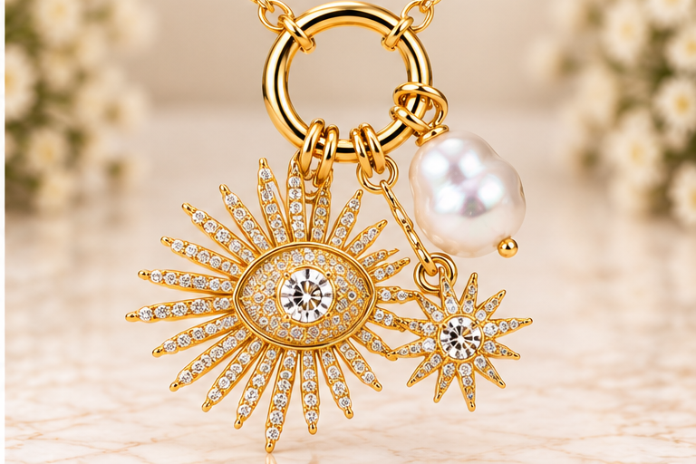 Gold Sun Star Necklace/Earring Set