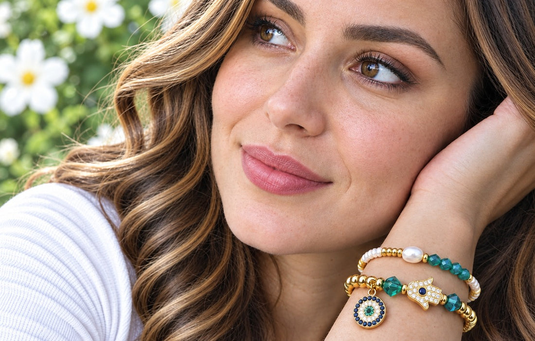 Zircon and Hamsa Bracelet Set