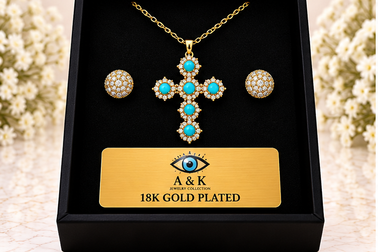 Turquoise Cross Necklace/Earring Set