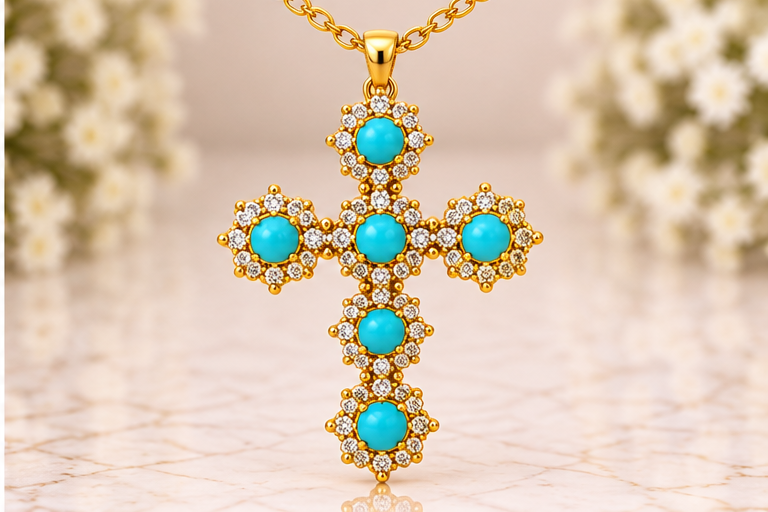 Turquoise Cross Necklace/Earring Set