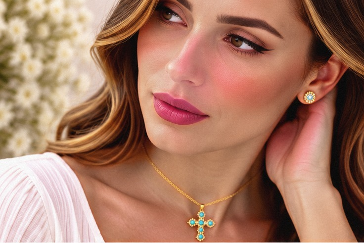 Turquoise Cross Necklace/Earring Set