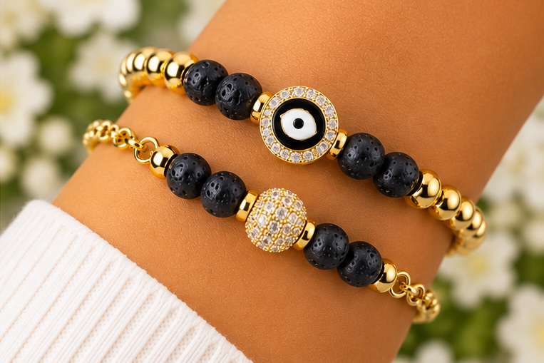 Black Lava with Eye Cubic Zirconia Bracelet
