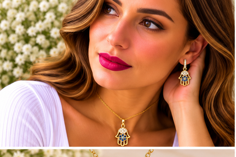 Blue Eye Hamsa Necklace Set