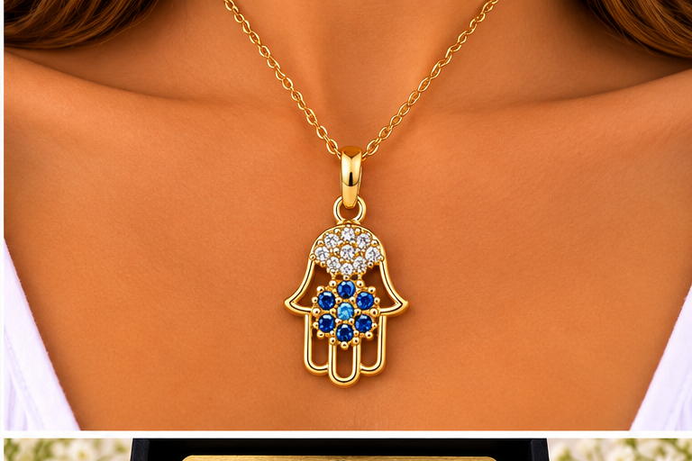 Blue Eye Hamsa Necklace Set