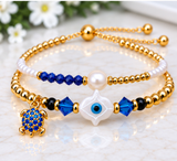 Shell Hamsa Bracelet Set – 18K Gold Plated Purple