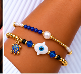 Shell Hamsa Bracelet Set – 18K Gold Plated Purple