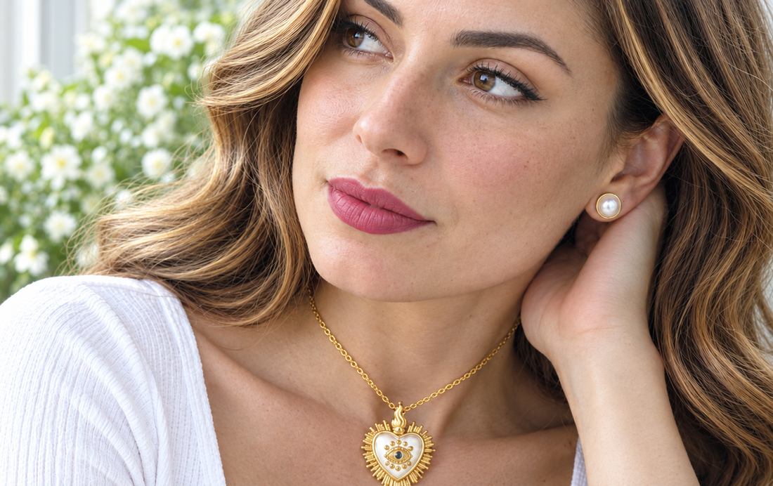 Heart and Evil Eye Necklace & Earring Set