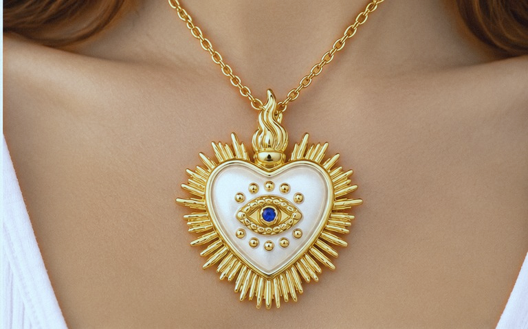 Heart and Evil Eye Necklace & Earring Set