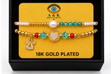 Zircon Heart Bracelet Set – 18K Gold Plated Turquoise