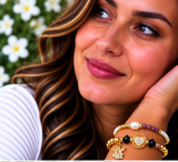 Zircon Heart Bracelet Set – 18K Gold Plated Burgundy