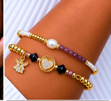 Zircon Heart Bracelet Set – 18K Gold Plated Burgundy
