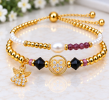 Zircon Heart Bracelet Set – 18K Gold Plated Burgundy
