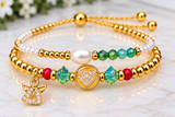 Zircon Heart Bracelet Set – 18K Gold Plated Turquoise